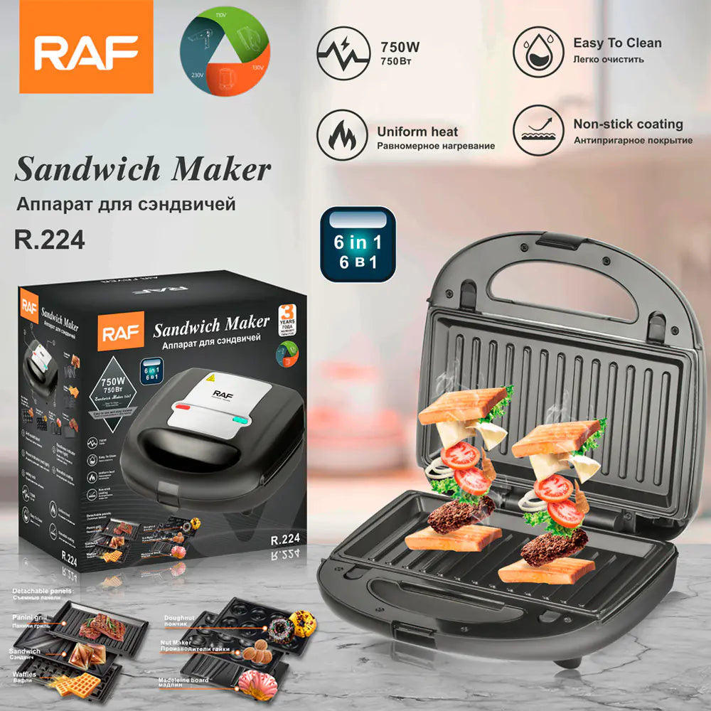 RAF Multifunctional Six-in-One Sandwich Maker and Waffle Machine