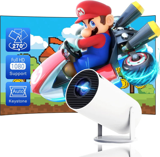 Mini Projector 4K 1080P Support, Portable Projector WiFi6 BT 5.0 Android 11, Smart Projector Auto Horizontal Correction,180°Rotatable Outdoor Movie Projector Compatible with Phone